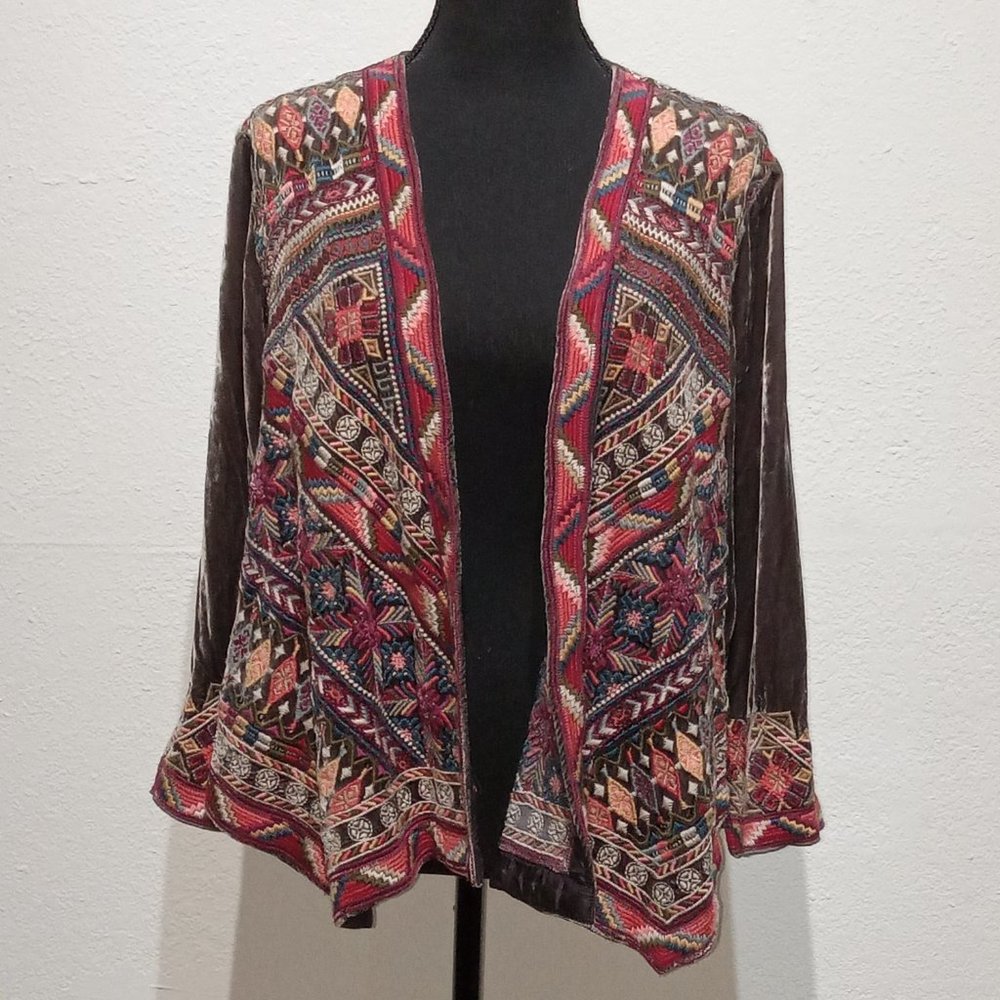 Johnny Was Graphite velour embroidered jacket - Picture 14 of 16